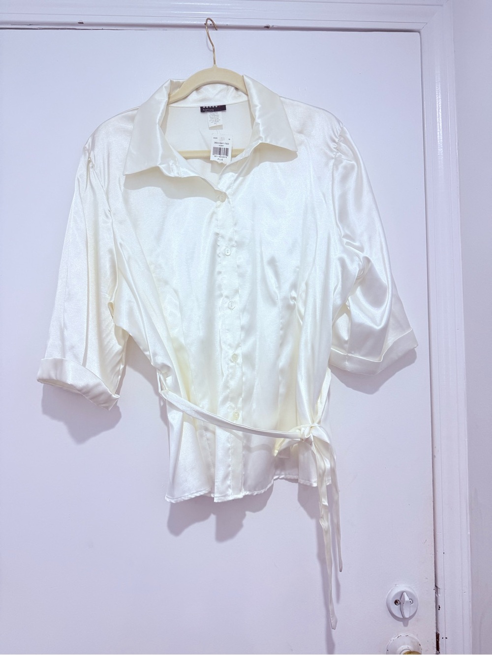 Silky Wrap Button-Down Shirt - Cream